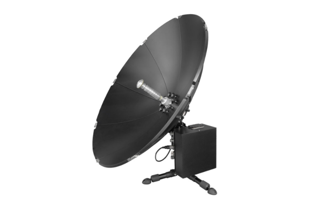 Miltope Voyager Parabolic Manpack tri-band SATCOM terminal